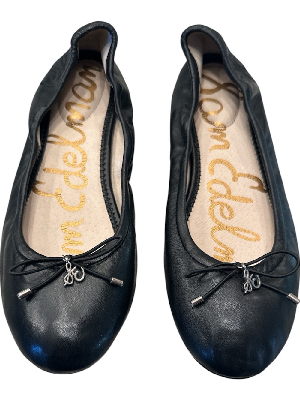 Sam Edelman Black Leather Felicia Ballet Flats Bow Detail Size 6.5M / 36.5